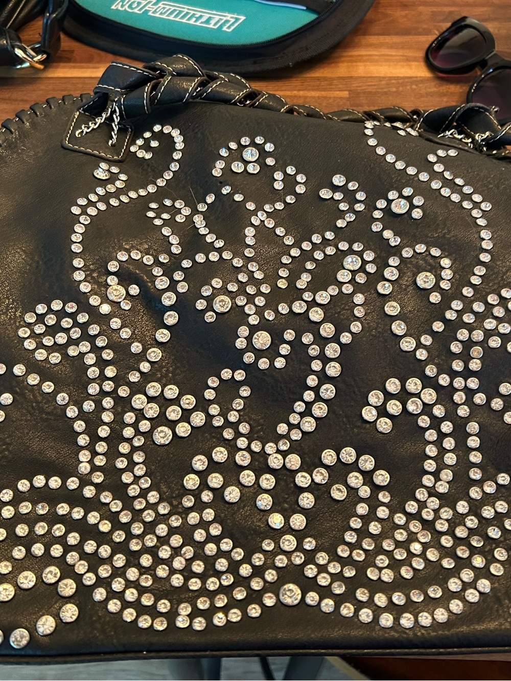 Studded Shoulder Bag with Crystal Accents